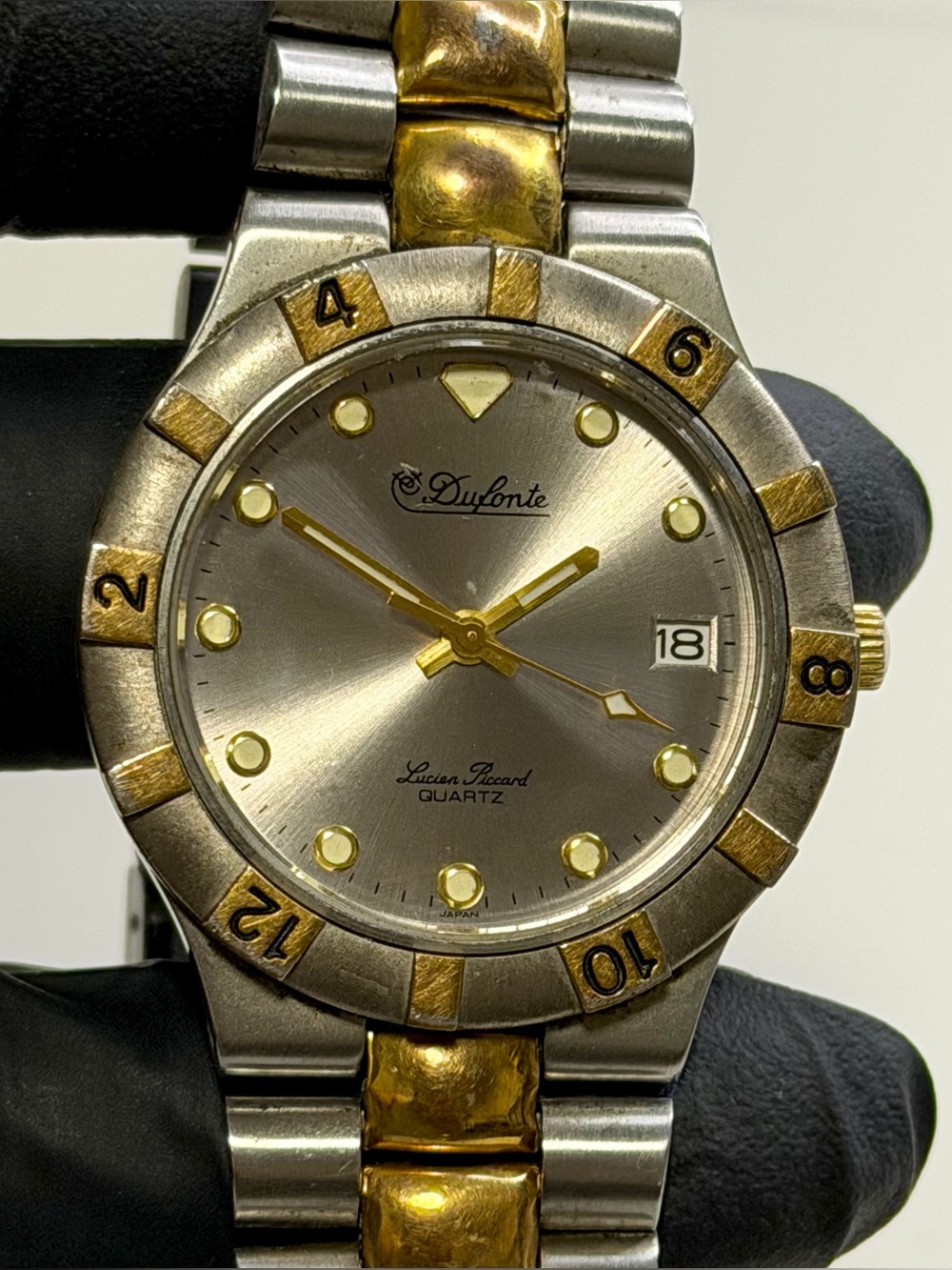 Dufonte by Lucien Piccard Vintage Gray Dial Date Two-Tone Men’s 35mm Watch